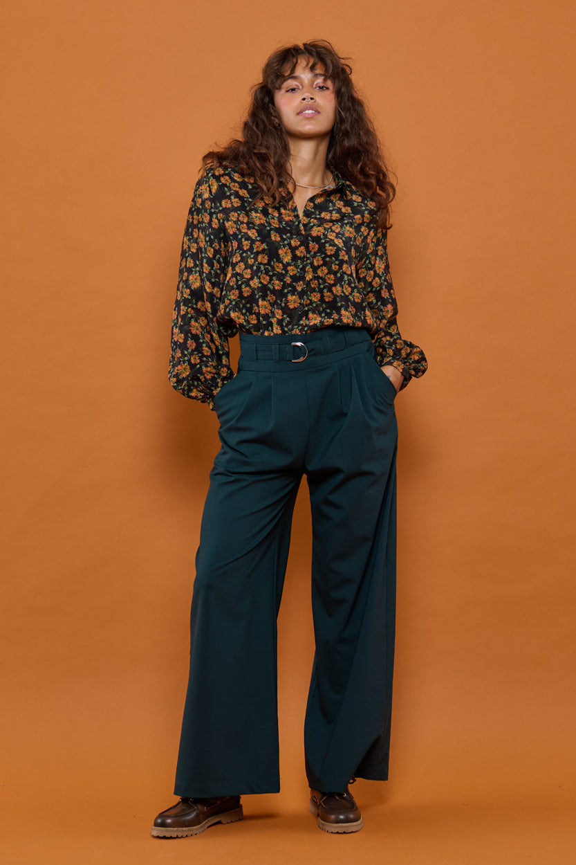 Froks Julie Bukser / Forest green wool blend