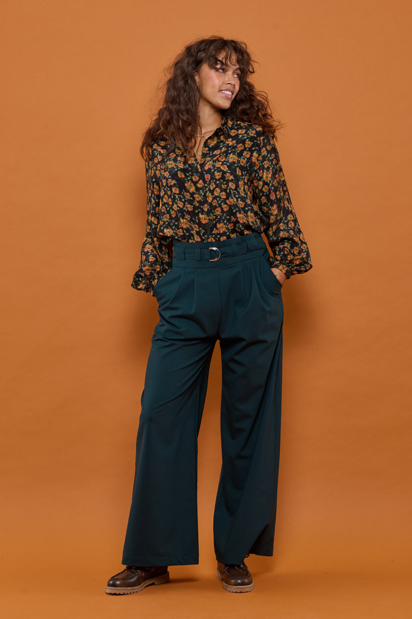 Froks Julie Bukser / Forest green wool blend