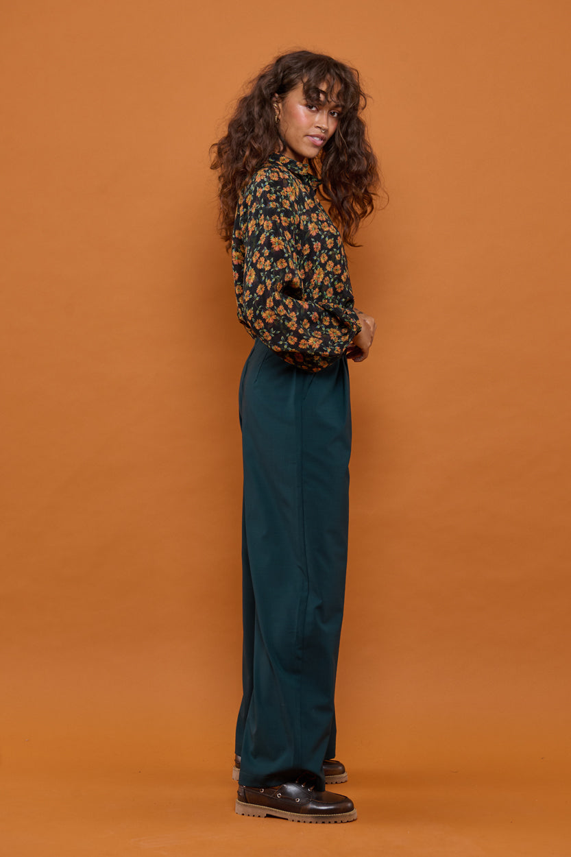 Froks Julie Bukser / Forest green wool blend