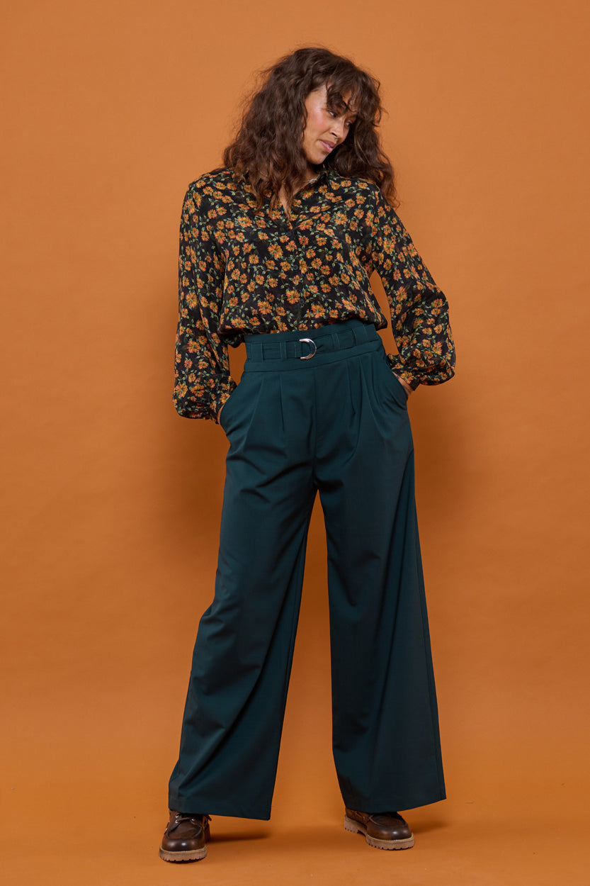Froks Julie Bukser / Forest green wool blend