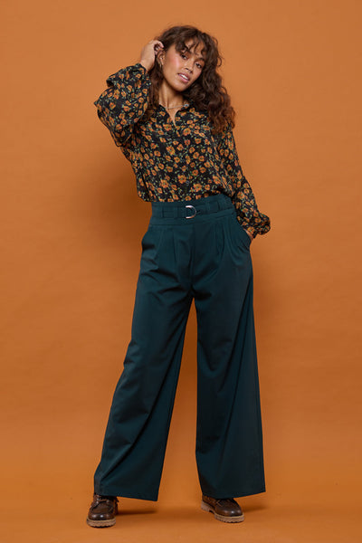 Froks Julie Bukser / Forest green wool blend