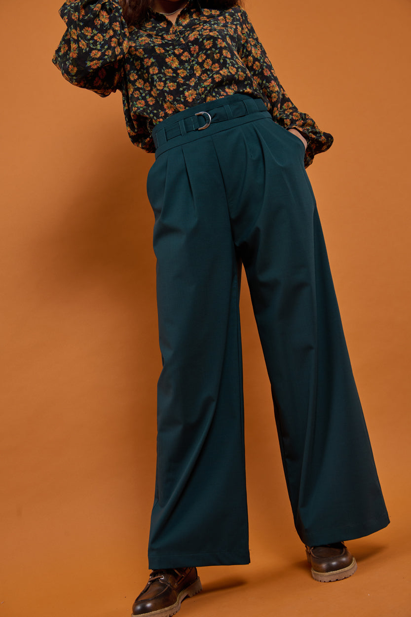 Froks Julie Bukser / Forest green wool blend