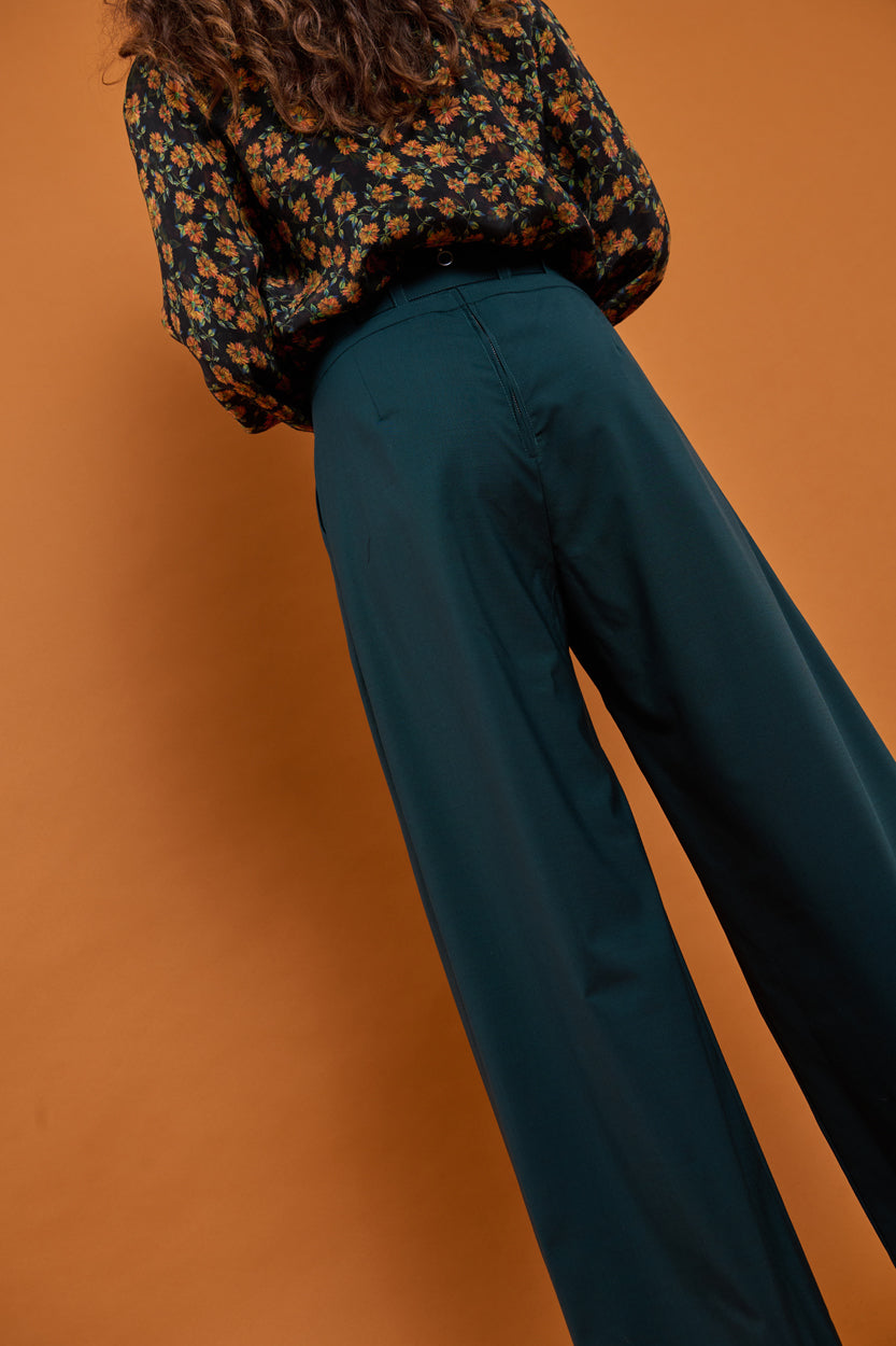 Froks Julie Bukser / Forest green wool blend