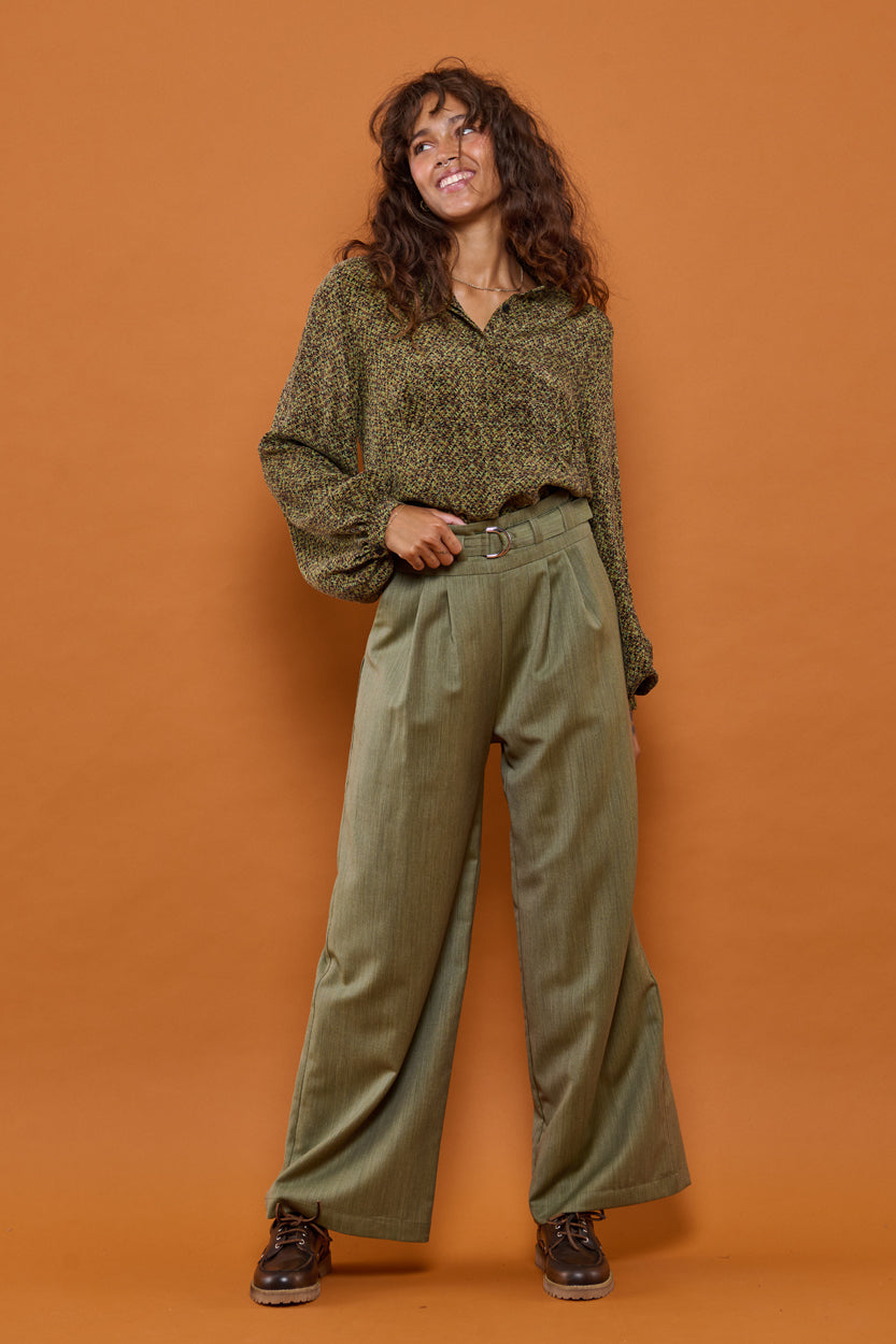 Froks Julie Bukser / Moss green wool