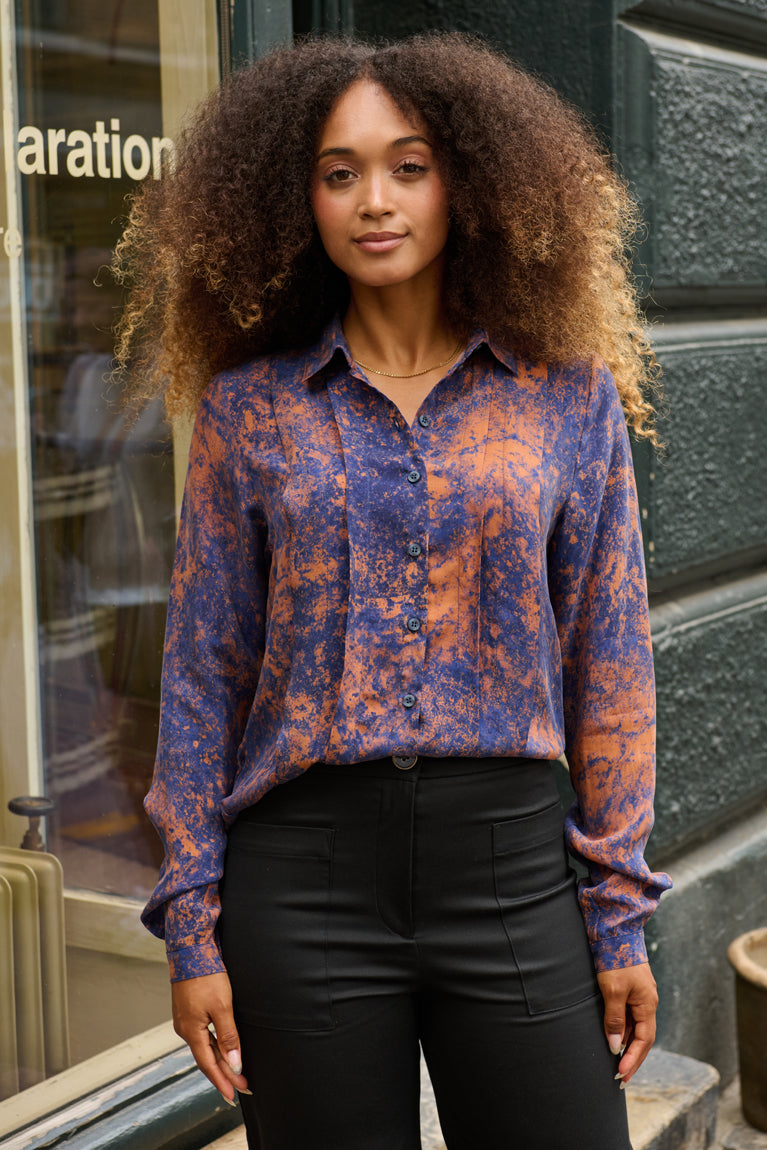 Froks Pen Skjorte / Splash of golden brown & Blue