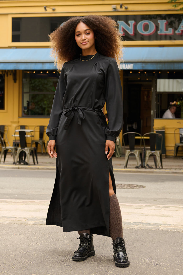 Froks Hope Sleeve Kjole / Black textured wool