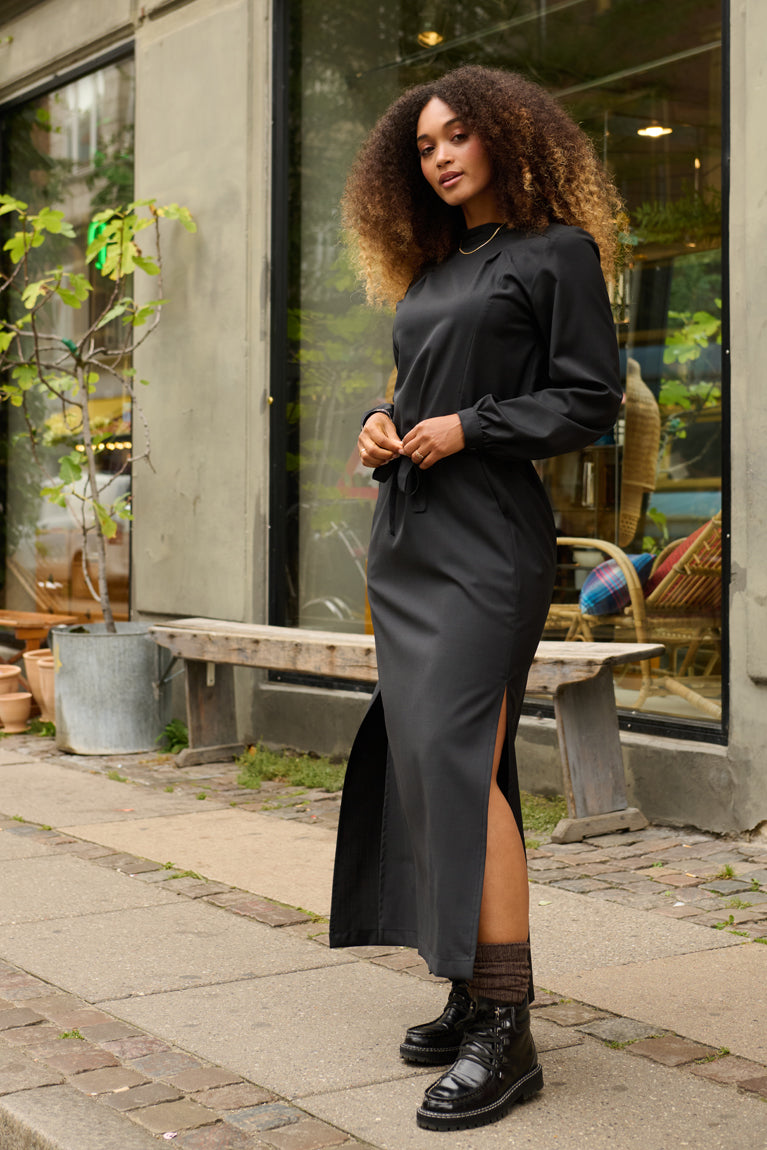 Froks Hope Sleeve Kjole / Black textured wool