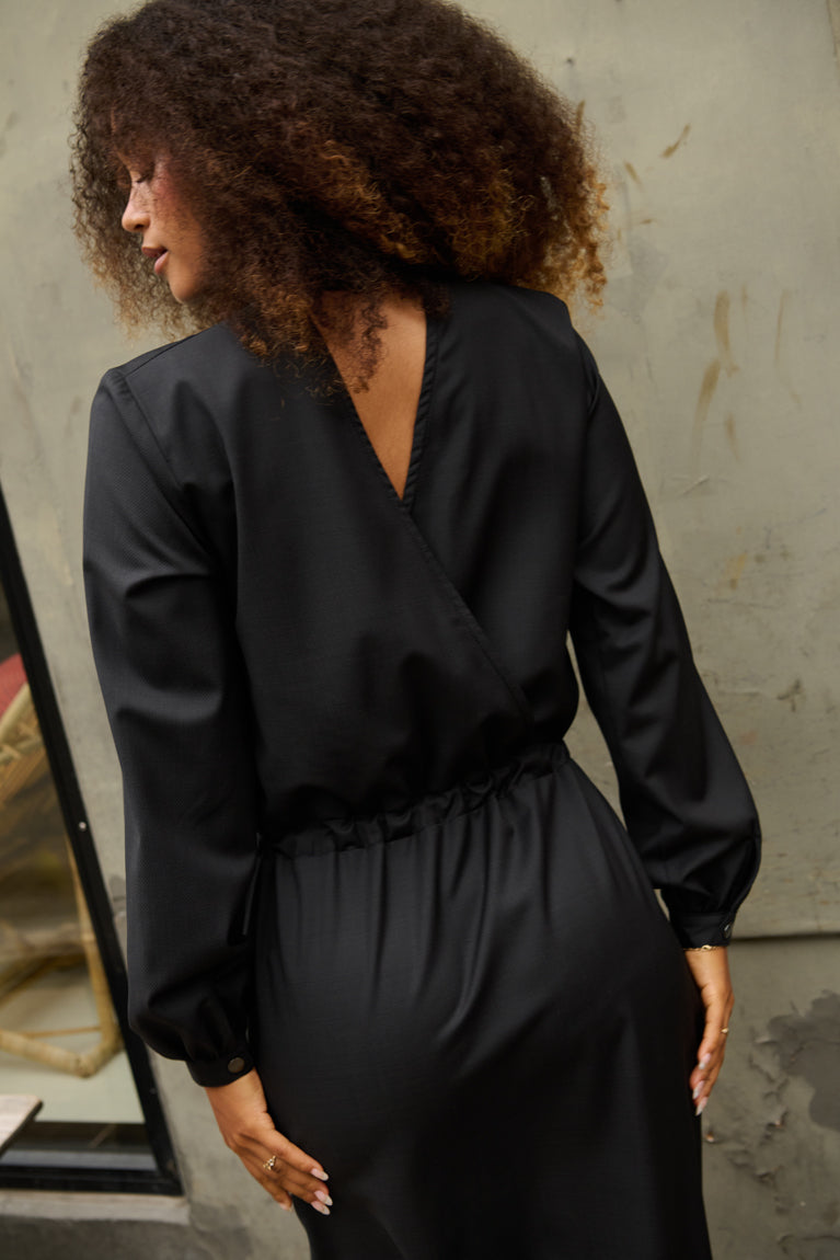 Froks Hope Sleeve Kjole / Black textured wool