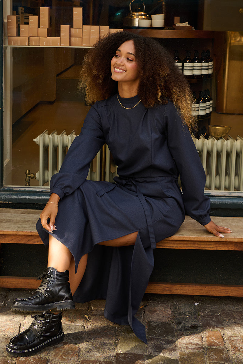 Froks Hope Sleeve Kjole / Dusted dark blue wool