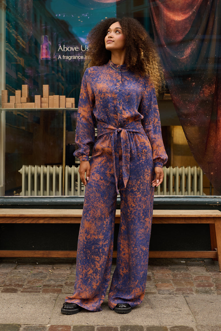 Froks Carla Sleeve Long Body Dragt / Splash of golden brown & blue