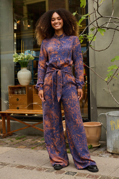 Froks Carla Sleeve Long Body Dragt / Splash of golden brown & blue