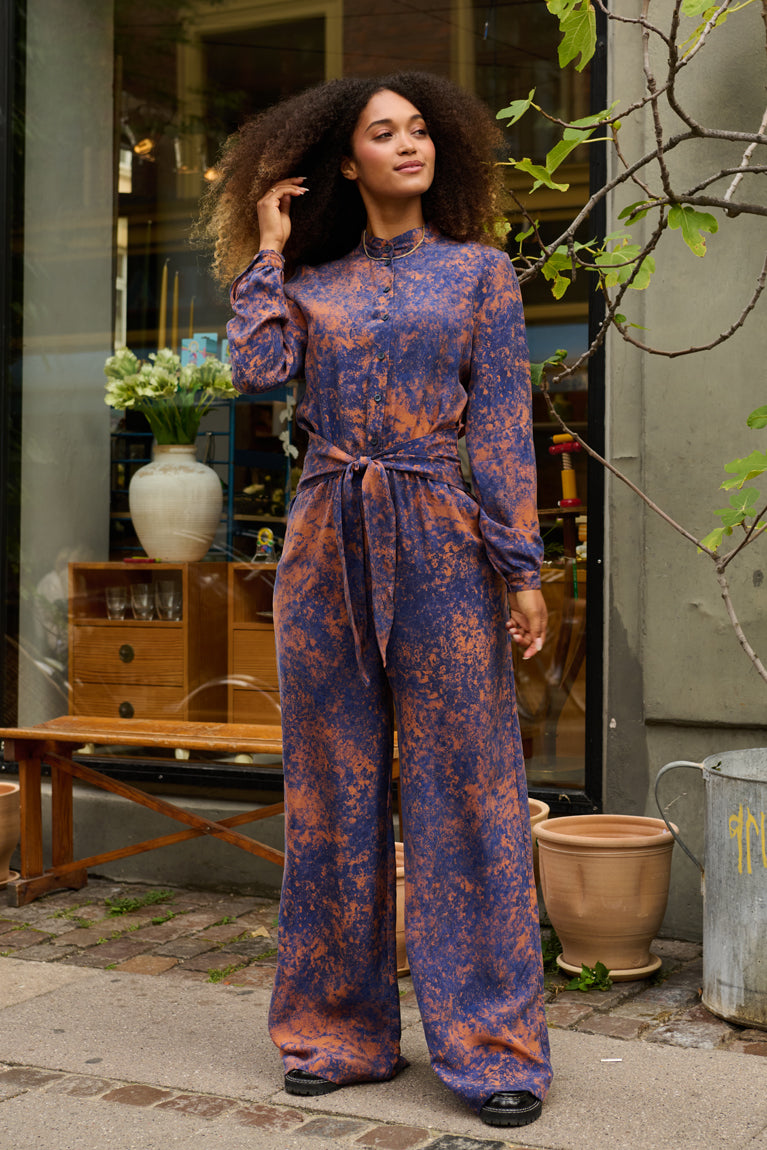 Froks Carla Sleeve Long Body Dragt / Splash of golden brown & blue