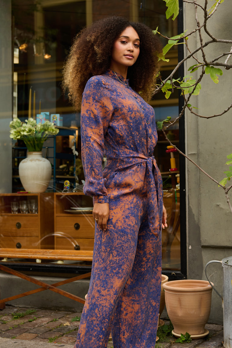 Froks Carla Sleeve Long Body Dragt / Splash of golden brown & blue