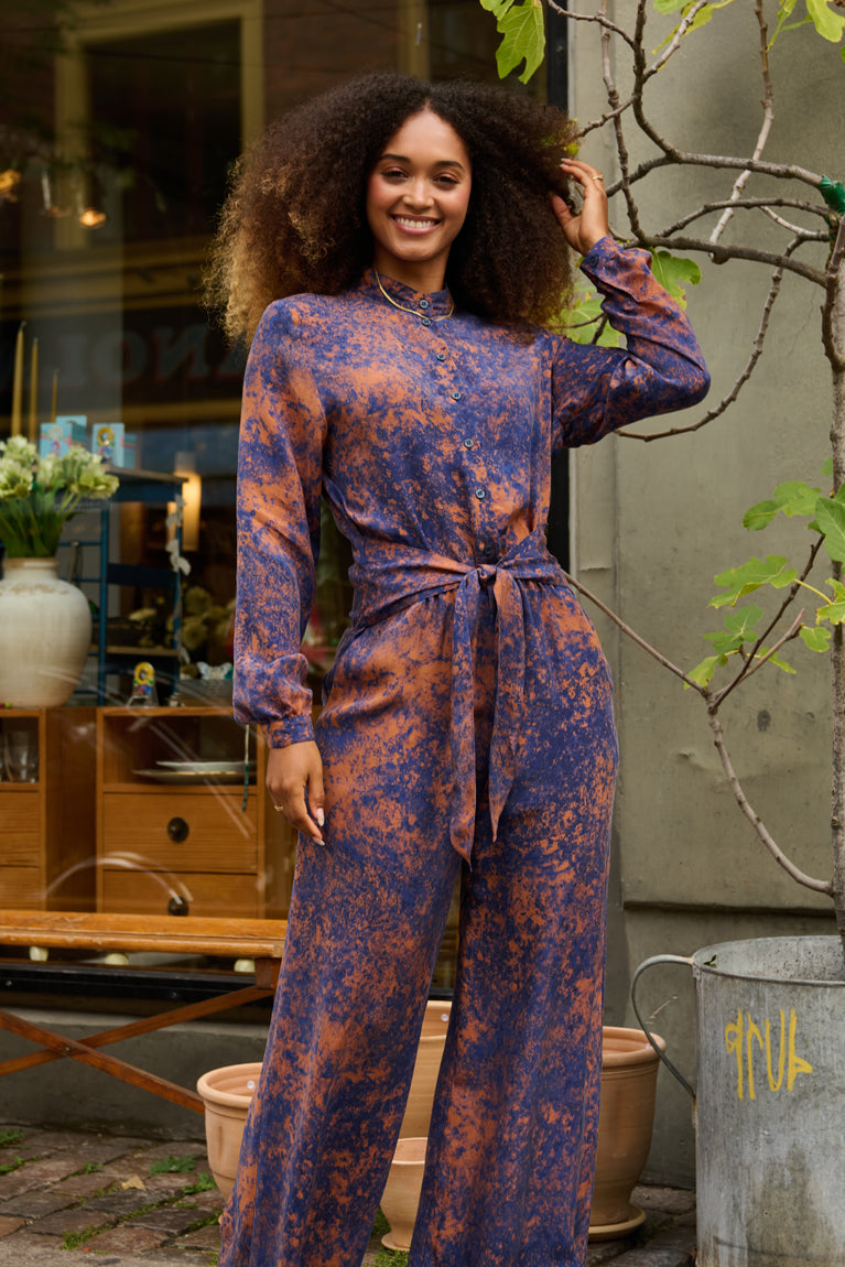 Froks Carla Sleeve Long Body Dragt / Splash of golden brown & blue