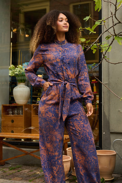 Froks Carla Sleeve Long Body Dragt / Splash of golden brown & blue