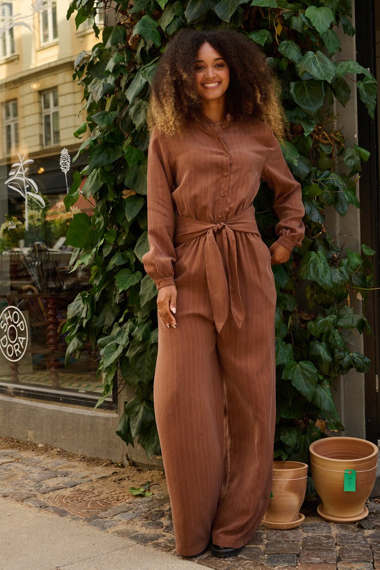 Froks Carla Sleeve Long Body Dragt / Earth brown & Gold lines