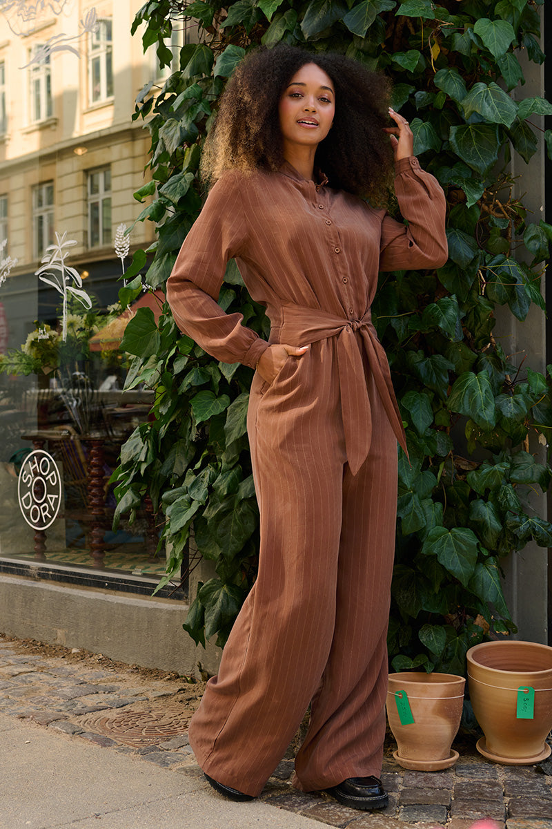 Froks Carla Sleeve Long Body Dragt / Earth brown & Gold lines