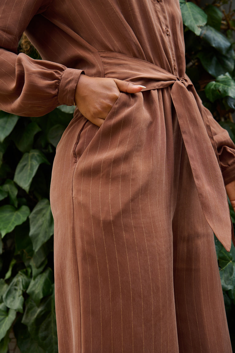 Froks Carla Sleeve Long Body Dragt / Earth brown & Gold lines