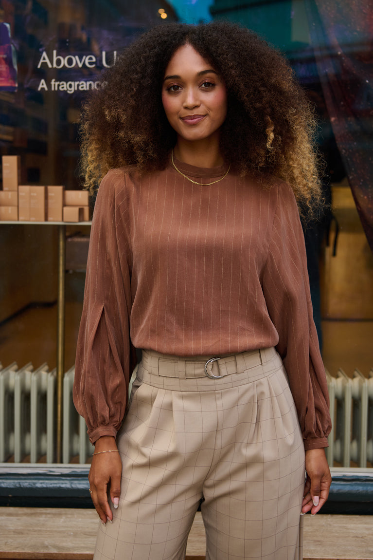 Froks Molly Skjorte / Earth brown & Gold lines