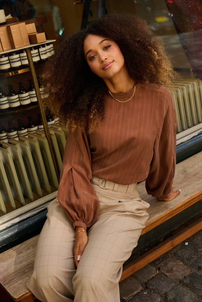 Froks Molly Skjorte / Earth brown & Gold lines