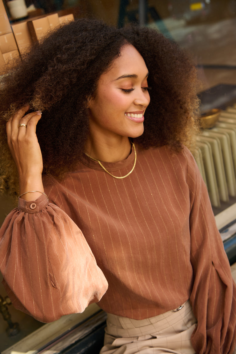 Froks Molly Skjorte / Earth brown & Gold lines