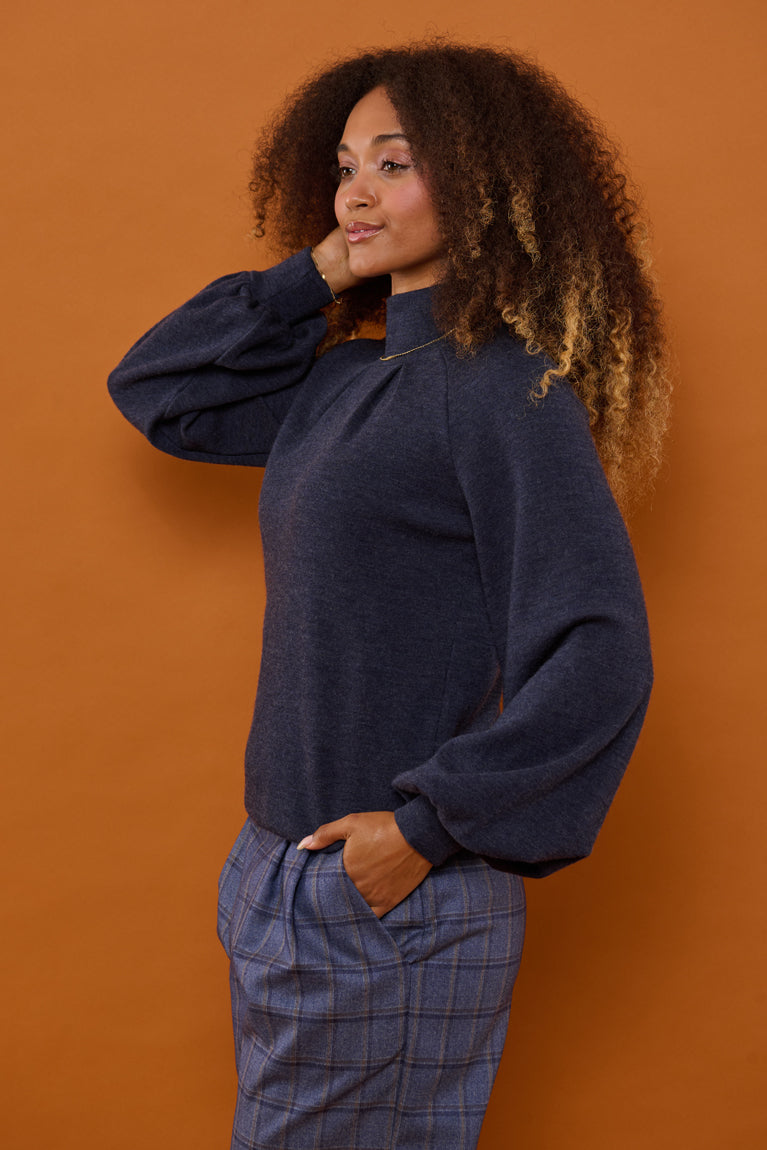 Froks Fleur Sleeve Bluse / Night blue Merino wool