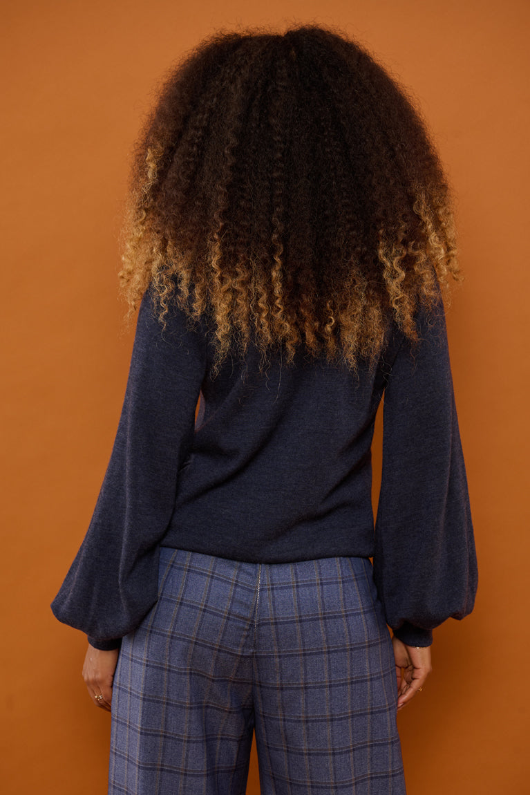 Froks Fleur Sleeve Bluse / Night blue Merino wool