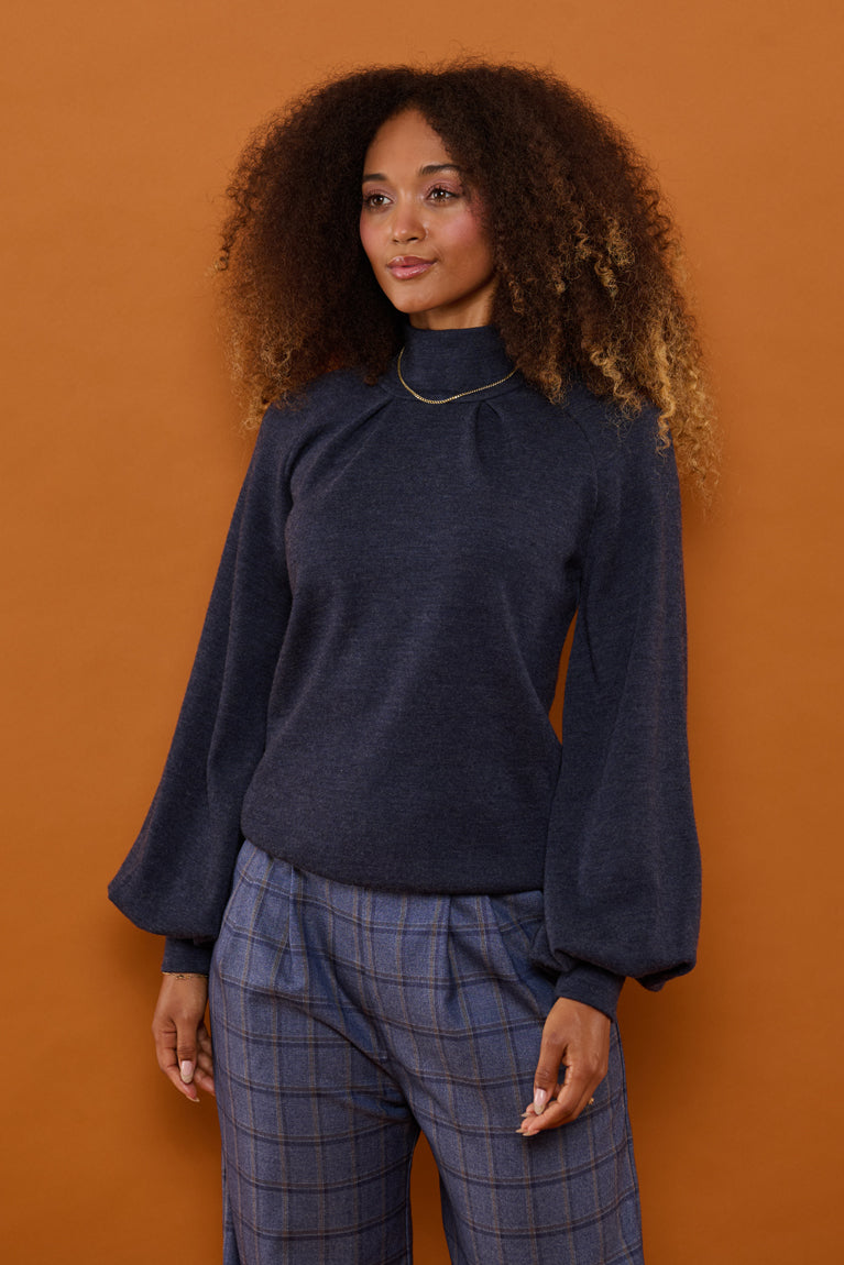 Froks Fleur Sleeve Bluse / Night blue Merino wool