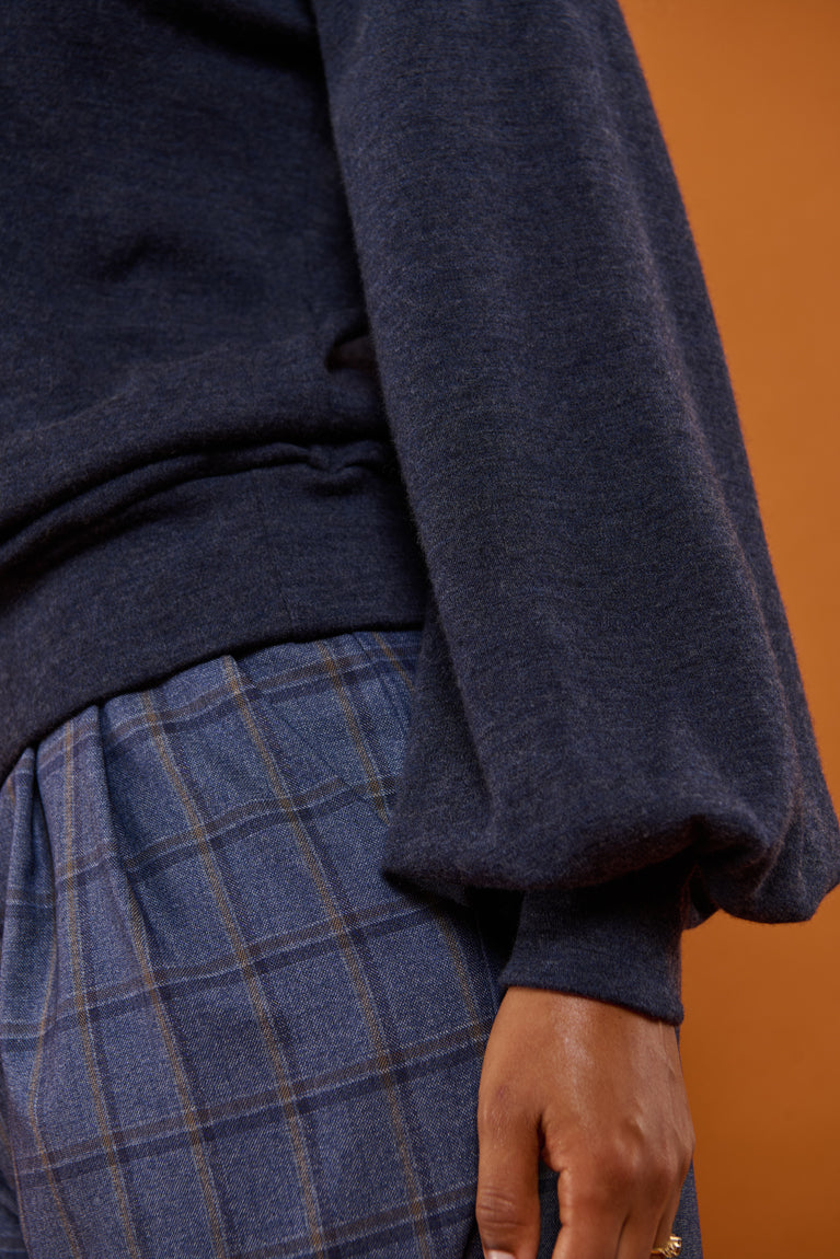 Froks Fleur Sleeve Bluse / Night blue Merino wool