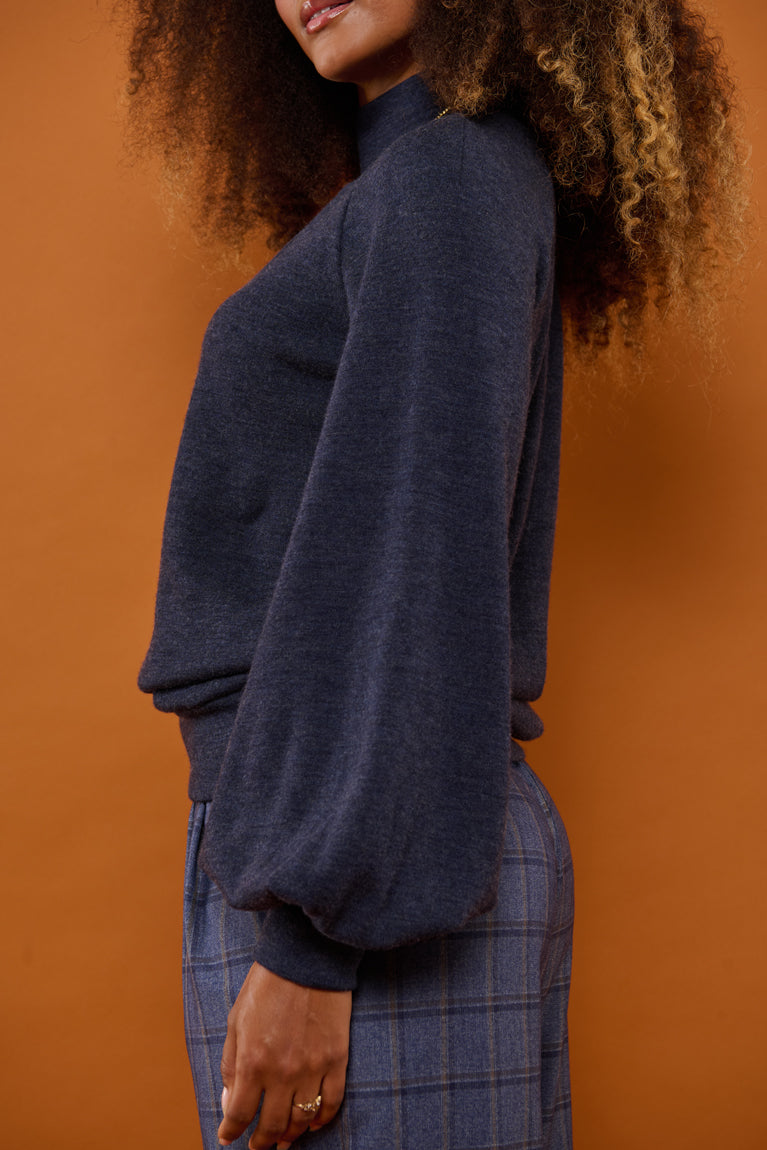 Froks Fleur Sleeve Bluse / Night blue Merino wool