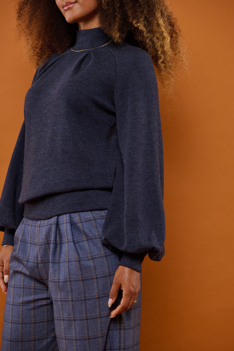 Froks Fleur Sleeve Bluse / Night blue Merino wool