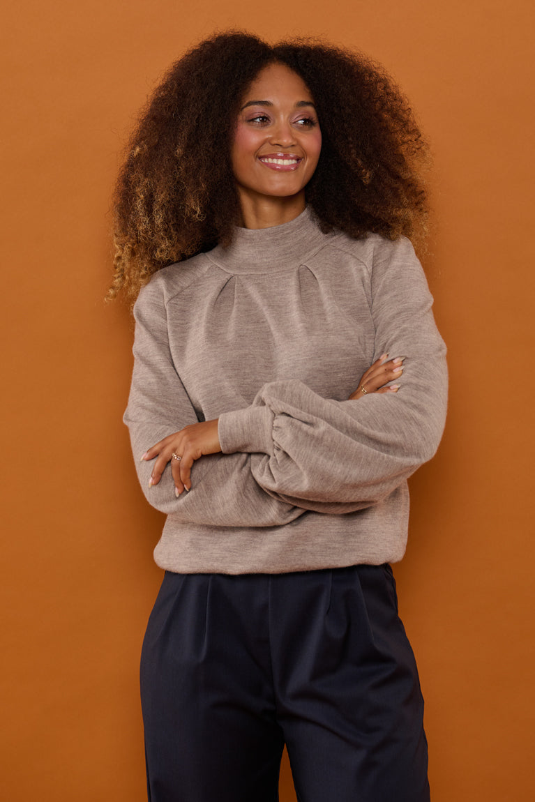 Froks Fleur Sleeve Bluse / Sesame Merino wool