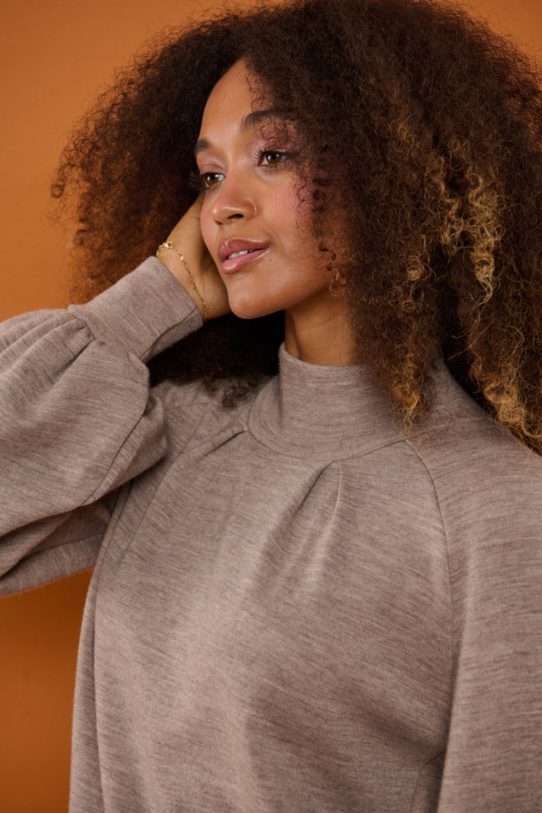 Froks Fleur Sleeve Bluse / Sesame Merino wool