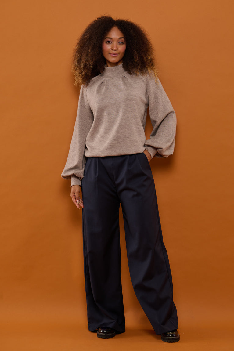 Froks Fleur Sleeve Bluse / Sesame Merino wool