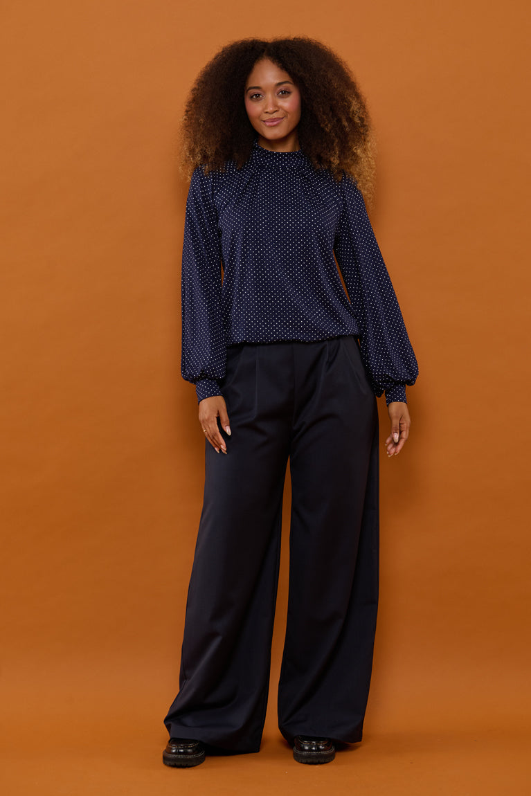 Froks Fleur Sleeve Bluse / Night blue & Dots