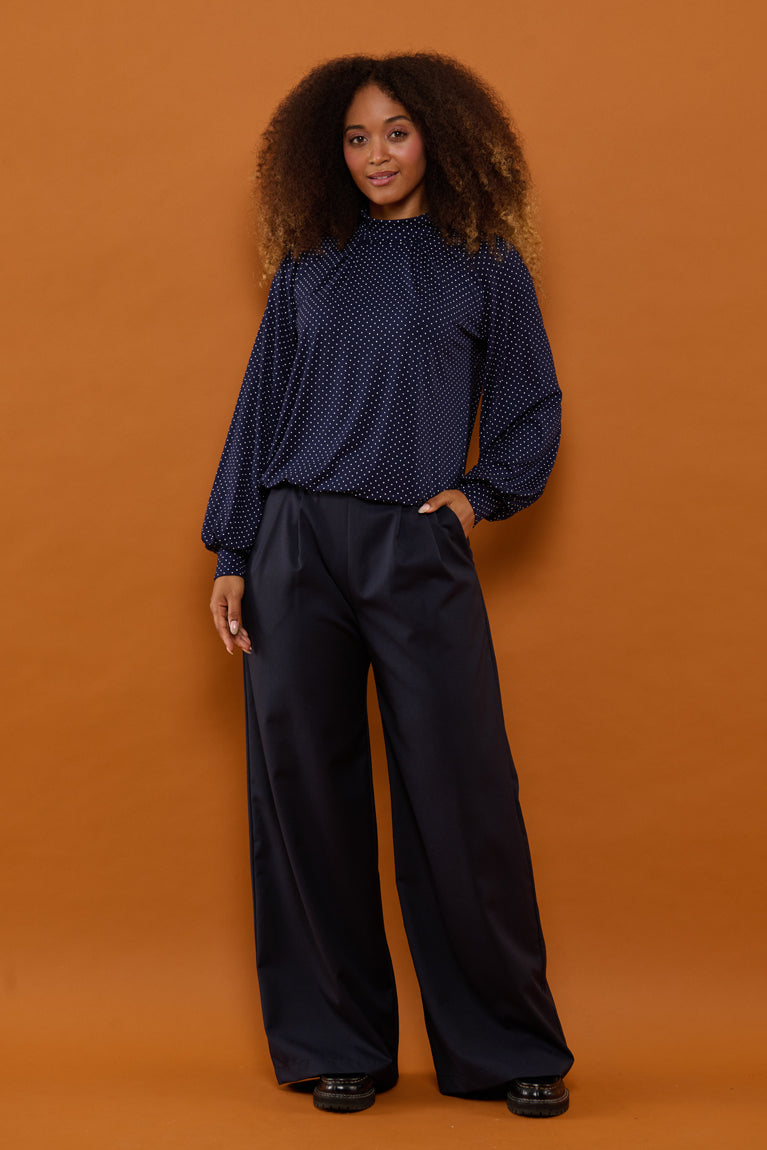 Froks Fleur Sleeve Bluse / Night blue & Dots