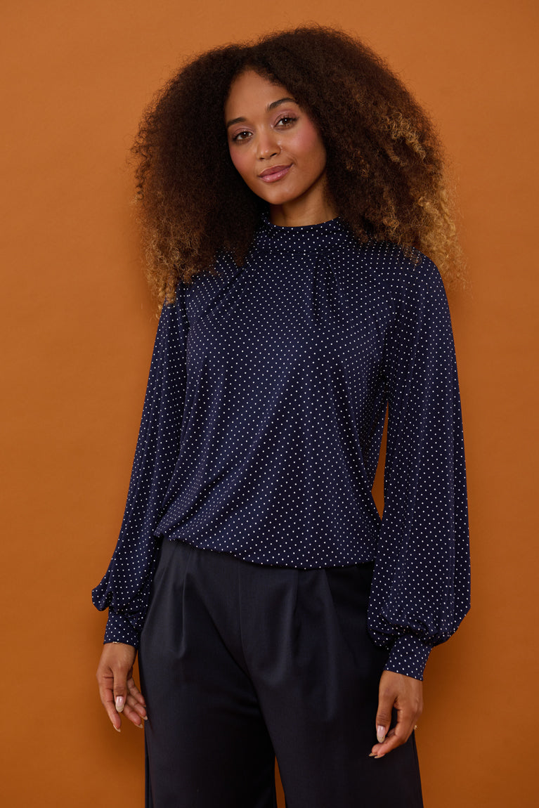 Froks Fleur Sleeve Bluse / Night blue & Dots