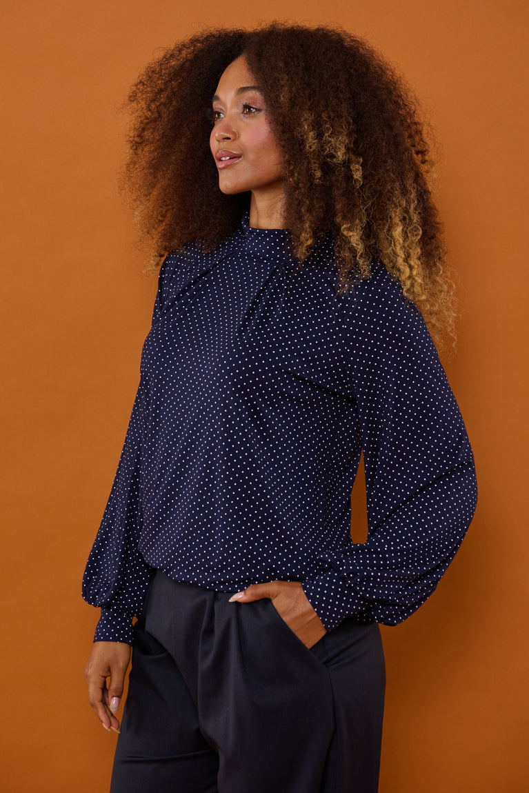 Froks Fleur Sleeve Bluse / Night blue & Dots