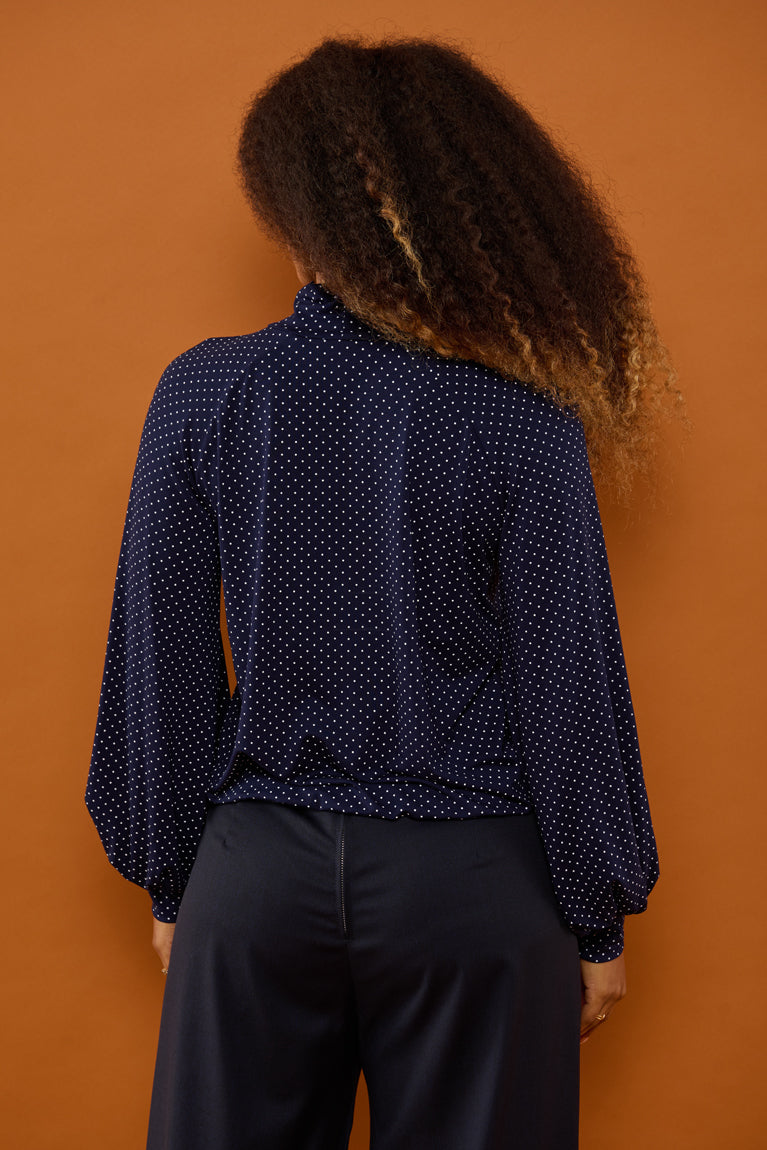 Froks Fleur Sleeve Bluse / Night blue & Dots