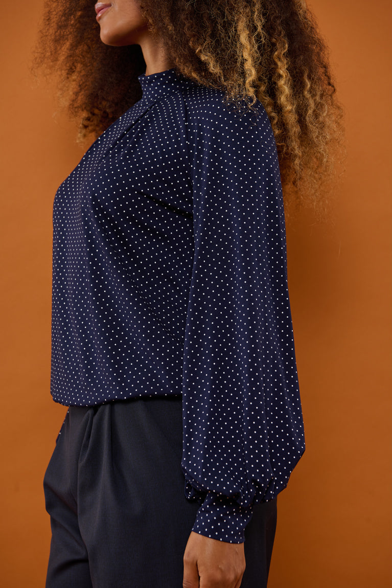 Froks Fleur Sleeve Bluse / Night blue & Dots