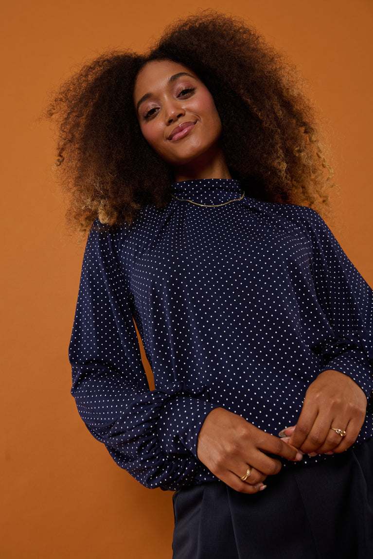 Froks Fleur Sleeve Bluse / Night blue & Dots