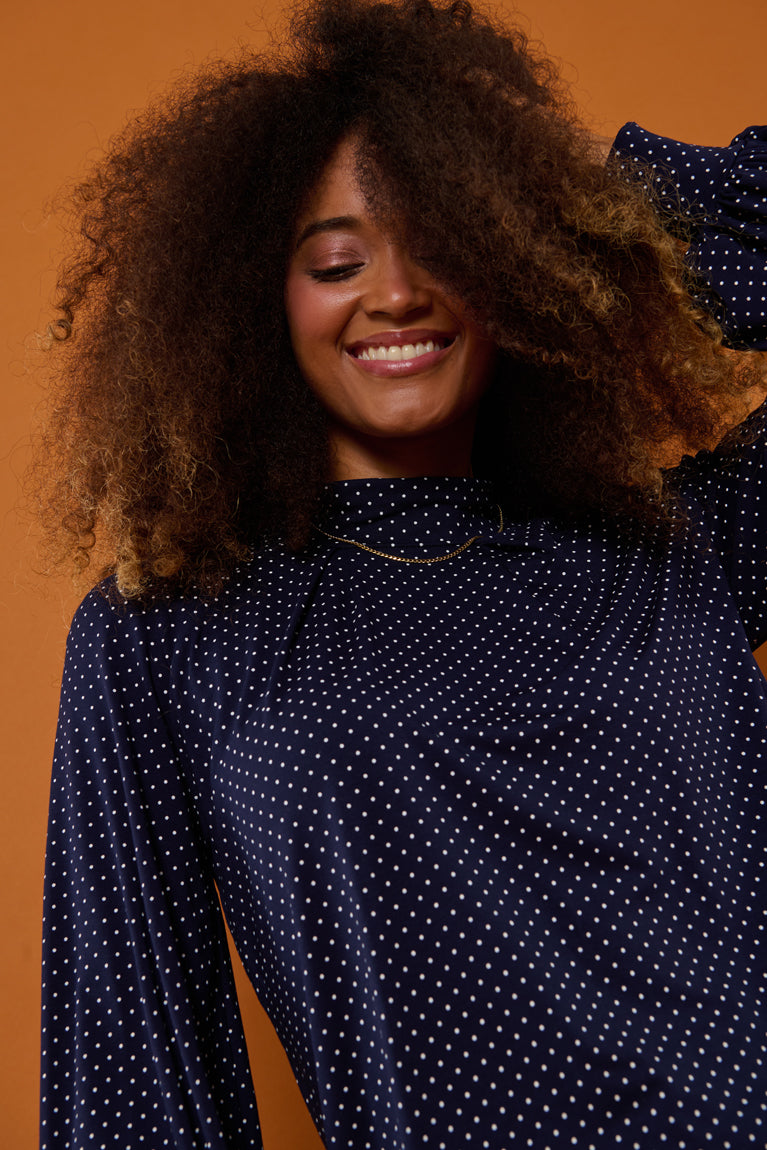 Froks Fleur Sleeve Bluse / Night blue & Dots