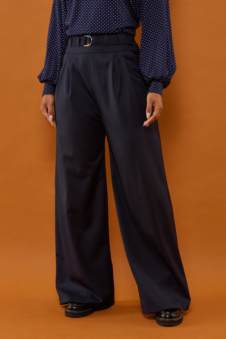 Froks Julie Bukser / Night blue & faded checks wool