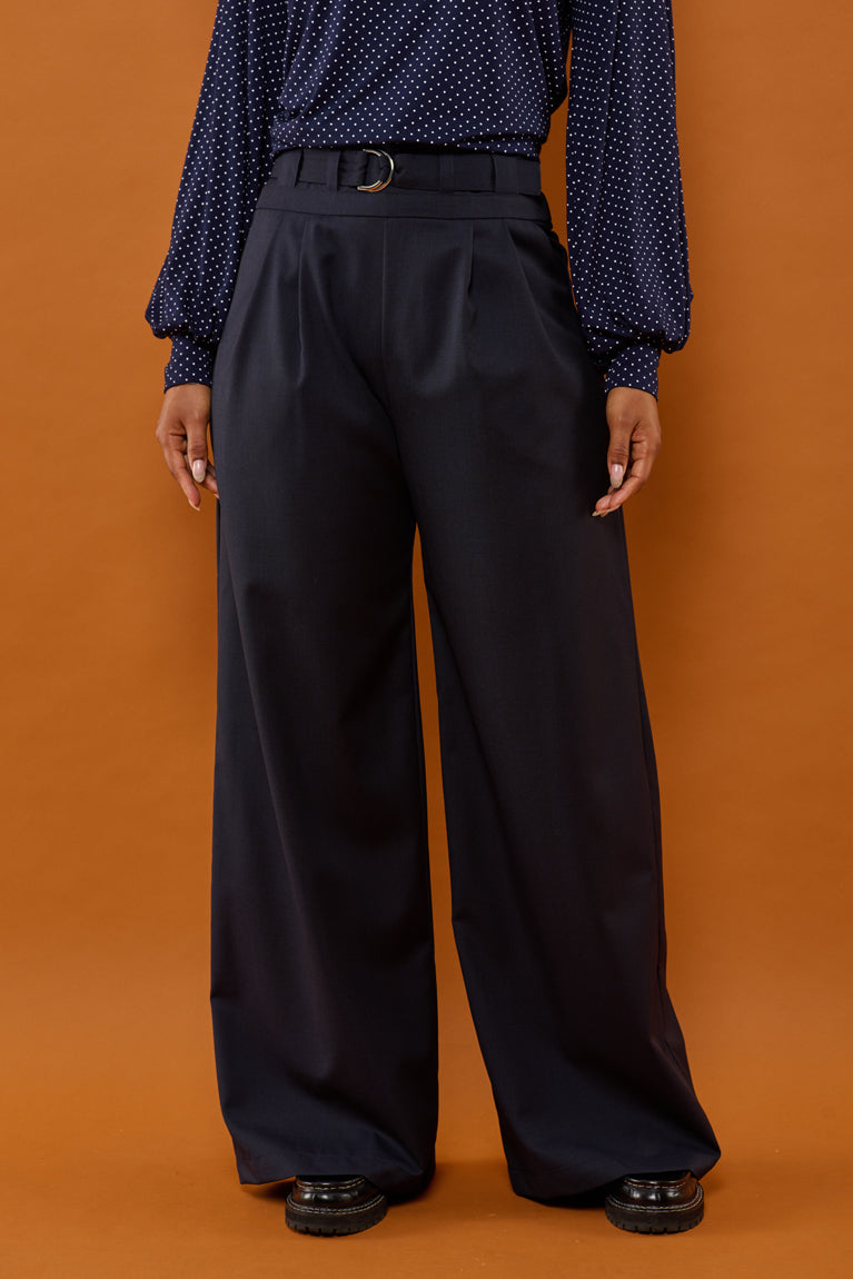 Froks Julie Bukser / Night blue & faded checks wool