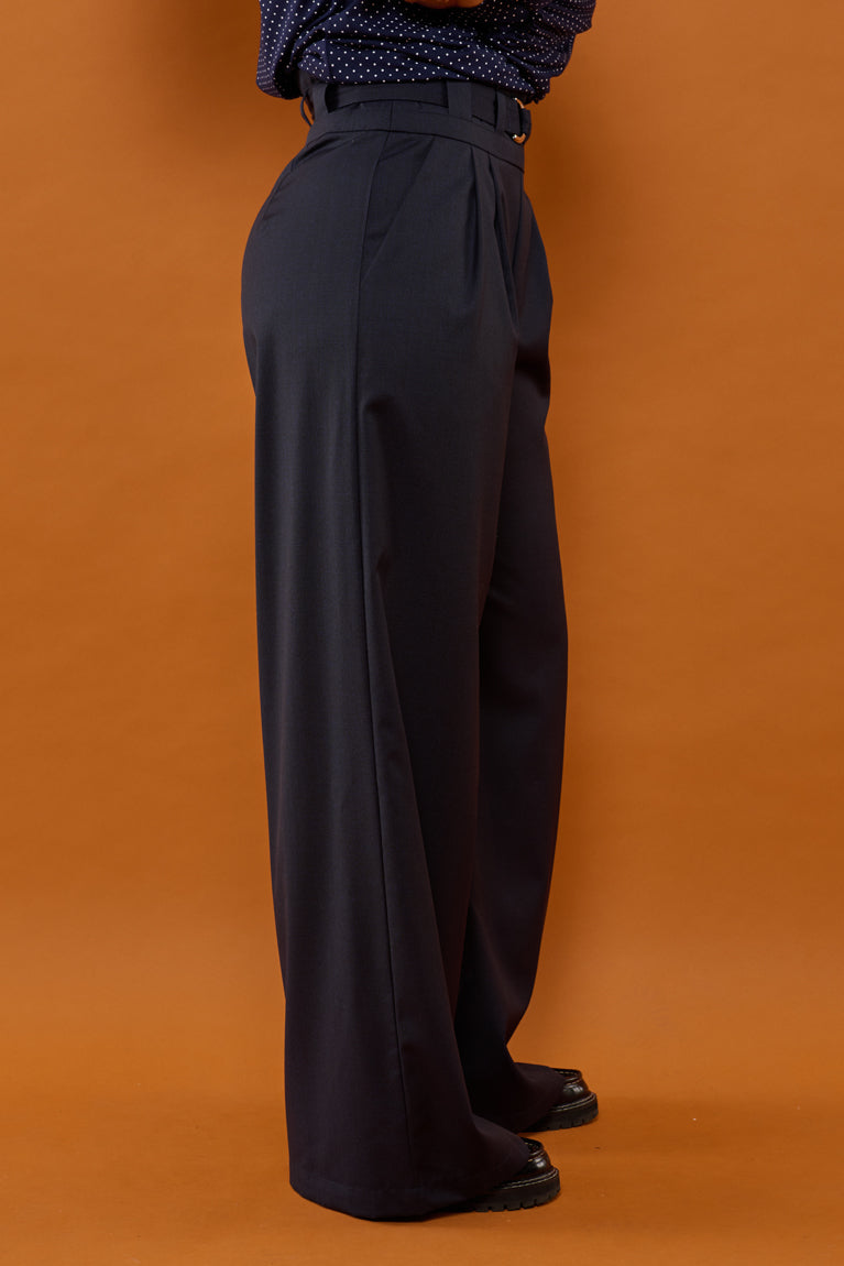 Froks Julie Bukser / Night blue & faded checks wool