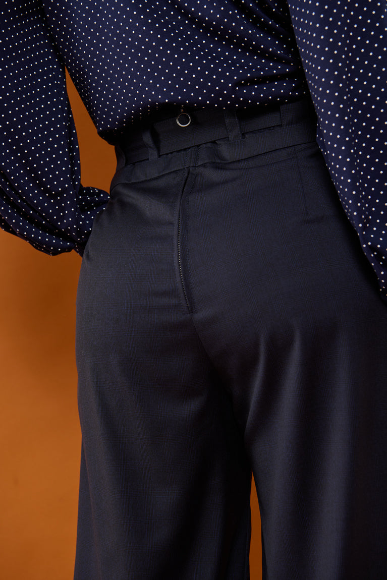 Froks Julie Bukser / Night blue & faded checks wool