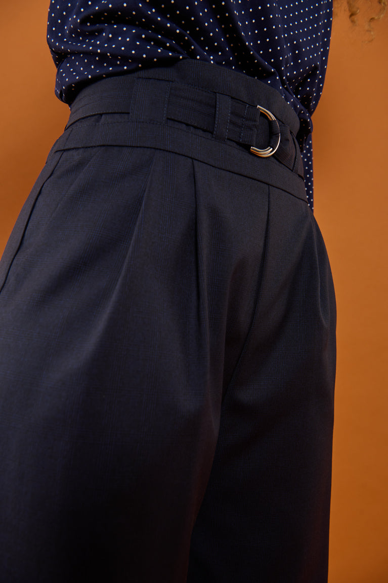 Froks Julie Bukser / Night blue & faded checks wool