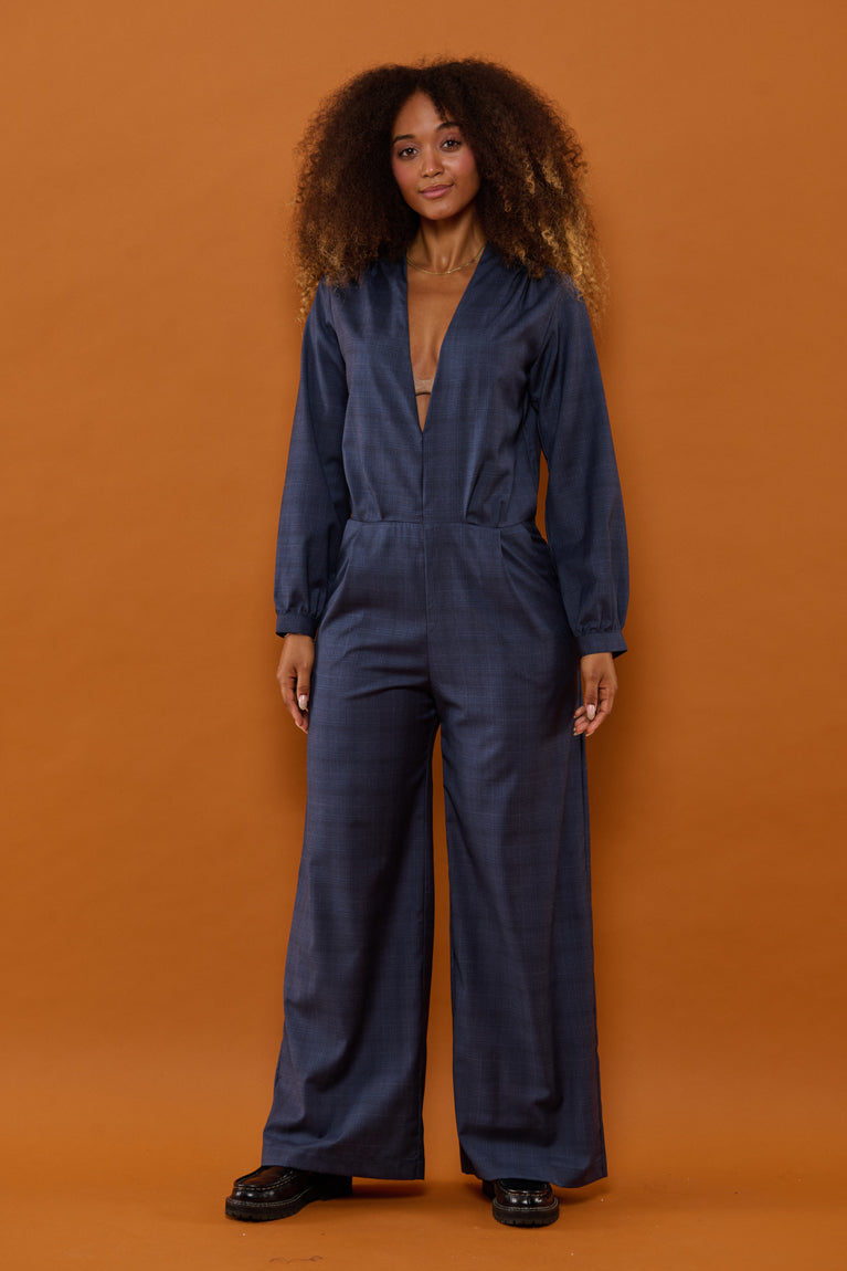 Froks Julie Buksedragt / Dusty blue faded checks (wool)