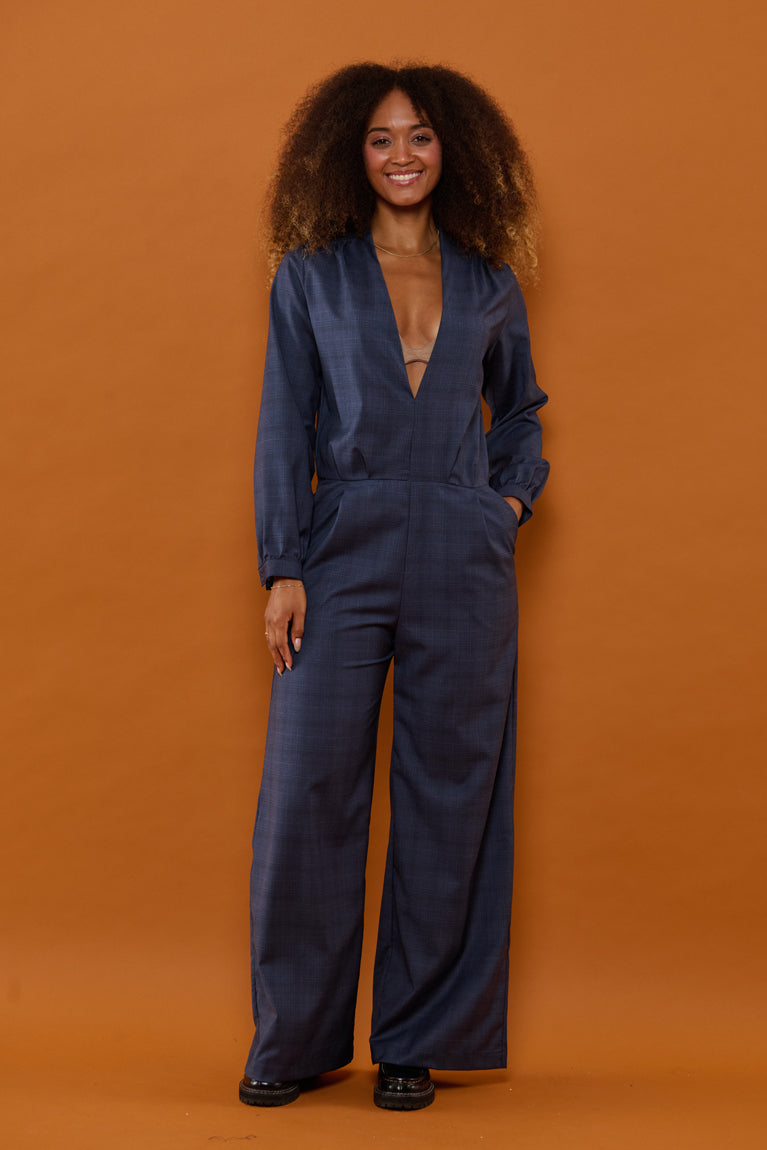 Froks Julie Buksedragt / Dusty blue faded checks (wool)