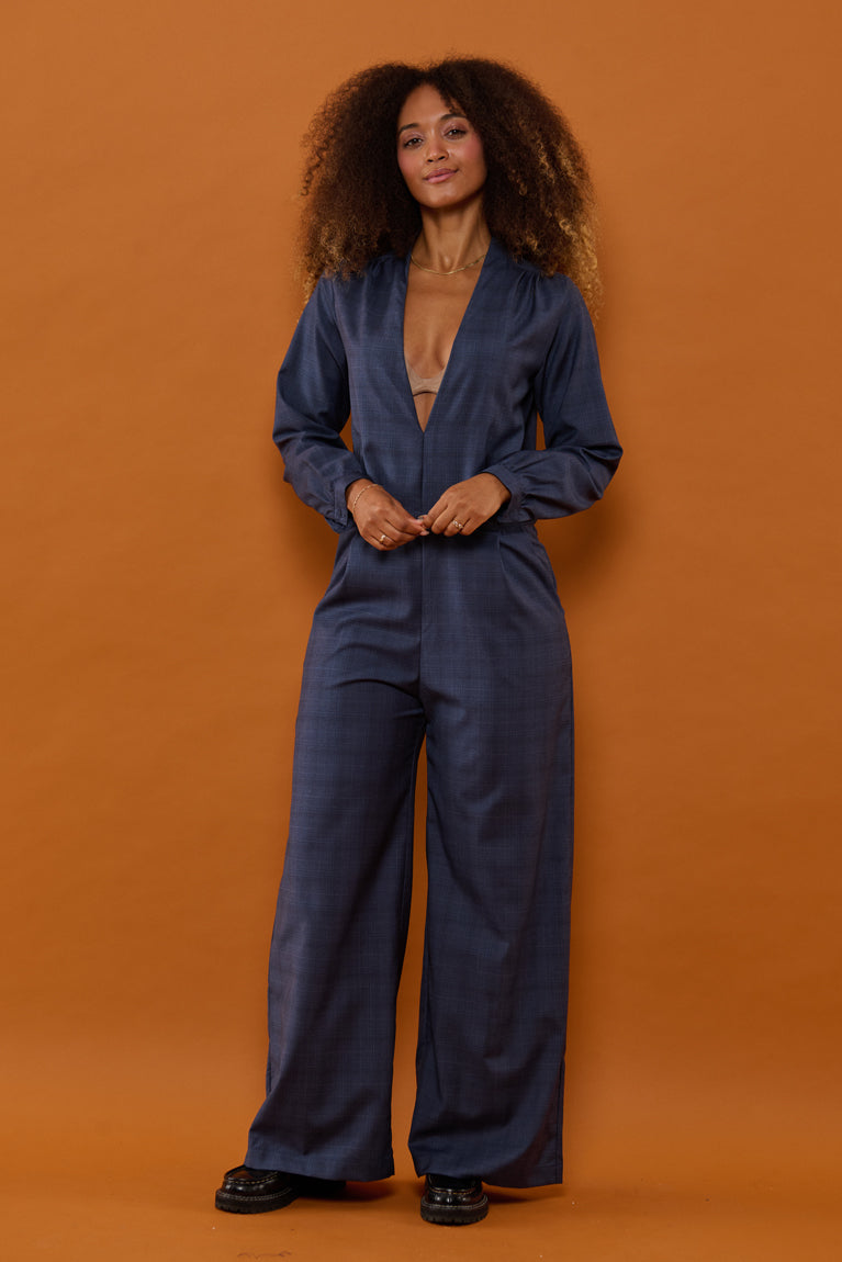 Froks Julie Buksedragt / Dusty blue faded checks (wool)